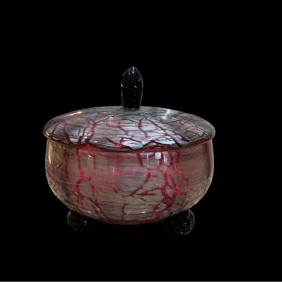 RARE antique absolutely gorgeous Loetz Titania Austria Glass lidded, footed bowl - Picture 4 of 12